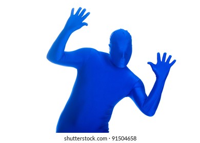 A Faceless Man In A Blue Body Suit