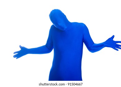 A Faceless Man In A Blue Body Suit