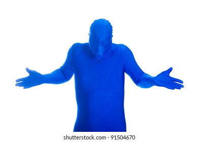 A Faceless Man In A Blue Body Suit With A 