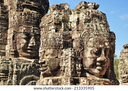 Faces of Bayon temple in Angkor Thom, Siemreap, Cambodia.