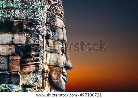 Faces of Bayon temple in Angkor Thom, Siemreap, Cambodia.