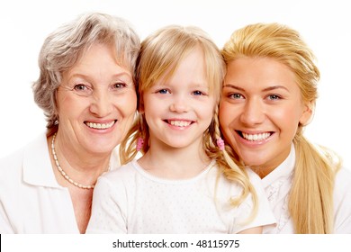 Faces of grandmother with adult daughter and grandchild in line