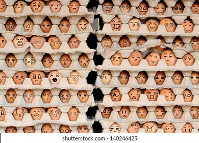 Faces on the eggs. Differences faces living together - Diversity concept