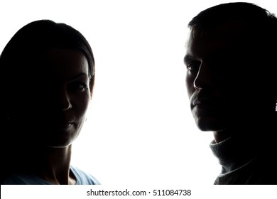 Faces Women And Men Across From, Brother And Sister - Horizontal Silhouette