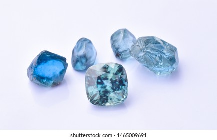 Facetted And Rough Blue Zircon