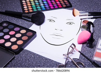 Fachion Facechart Makeup Template Drawing Cosmetics Stock Photo ...