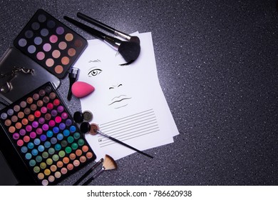 Fachion Facechart Makeup Template Drawing Cosmetics Stock Photo ...