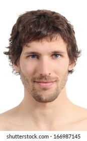 Facial Close Up Of An Attractive Man Face Isolated On A White Background              