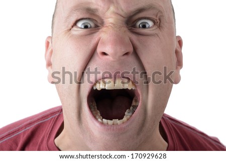  Facial Expression shouting screaming man isolated on a white background