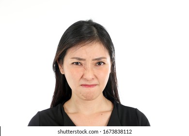 Facial Expression Young Asian Woman Office Attire White Background Angry