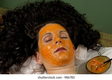 Facial Masque Of Organic Carrot,pumpkin,lime And Orange Applied At Mind & Body Boutique Spa