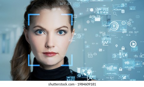 Facial recognition concept. Biometrics. Security system. Personal information.