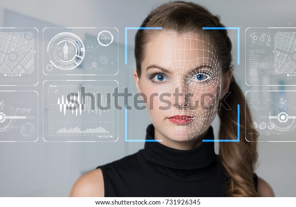 Facial Recognition System concept. Face\
Recognition. 3D\
scanning.