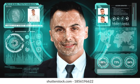 Facial recognition technology scan and detect people face for identification . Future concept interface showing digital biometric security system that analyze human face to verify personal data . - Powered by Shutterstock - Get 15% off with code: PIKWIZARD15