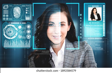 Facial recognition technology scan and detect people face for identification . Future concept interface showing digital biometric security system that analyze human face to verify personal data . - Shutterstock ID 1892584579
