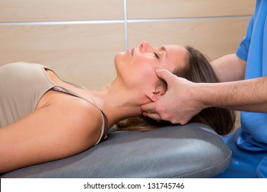 Facial Reflexology Doctor Hands In Woman Face Therapy Profile View