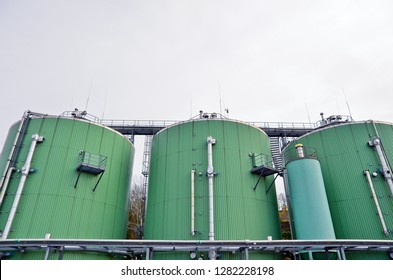 Facilities for storage and production of biogas called silos, digesters and drying towers.