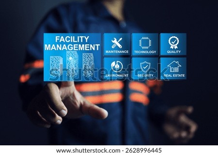Facility management concept with engineering manager is manage and monitoring facility works infrastructure system in smart city and manufacture plant