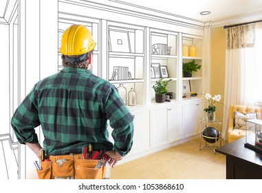 Facing Custom Built  in Shelves   Cabinets Design Drawing Gradating to Finished Photo 