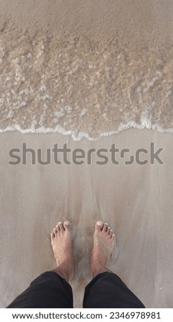 Facing the waves on the beach