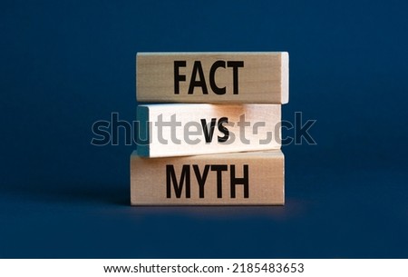 Fact vs myth symbol. Concept words Fact vs myth on wooden blocks on a beautiful grey table grey background. Business, finacial and fact vs myth concept. Copy space.