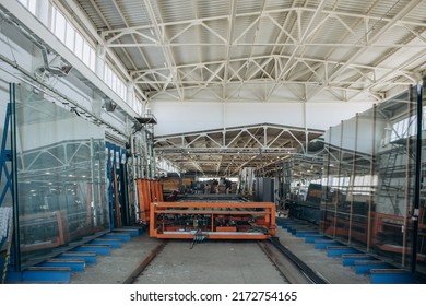 Factory For Aluminum And PVC Windows And Doors Production. Details Industrial Equipment. Background