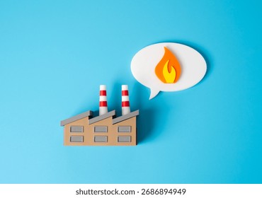 Factory fire. Contract workforce at full capacity. Economic activity and industrial production up. Symbol of industrial risks, production intensity, and business resilience. Manufacturing safety