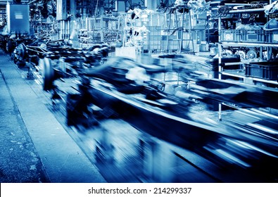 Factory Floor, Car Production Line, Motion Blur Picture.