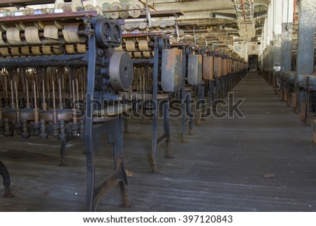 Factory floor of turn of the century silk throwing factory.