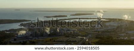 Factory for handling and processing of phosphates emitting toxic vapors polluting air. Mosaic Riverview Plant in Tampa, Florida. Industrial facility for chemical production of phosphoric acid