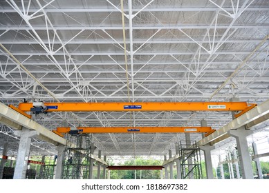 Factory Overhead Girder Crane Installed Under The Construction Building In The Factory