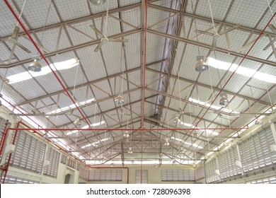 Factory roof structure and automatic fire protection in building system.