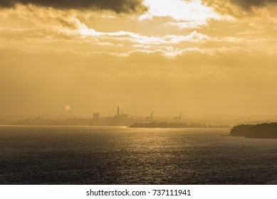 Factory in sunset