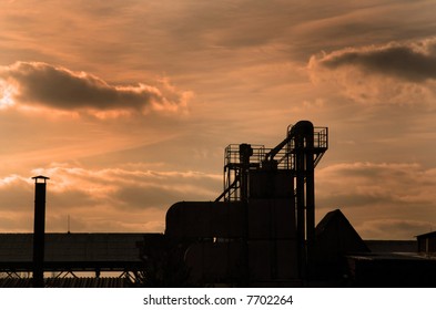 Factory at sunset