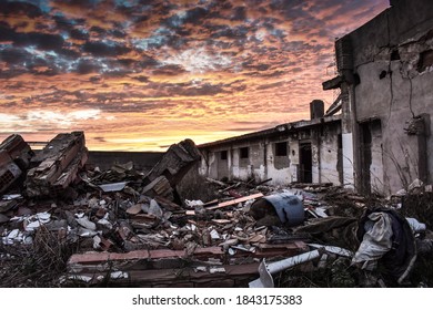 Factory texture destroyed at sunset