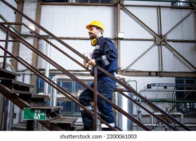 Factory Worker Walking Through Production Plant.