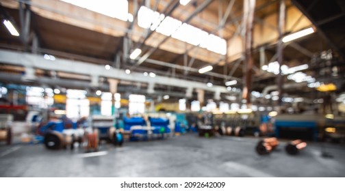 Factory Workshop, Abstract Industrial Metal Plant Blur Background.