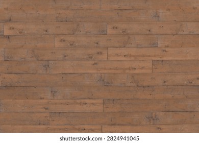 Factual flat lay of horizontal light brown rustic wooden planks.