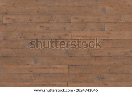 Factual flat lay of horizontal light brown rustic wooden planks.