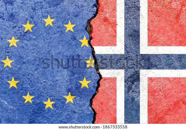 Faded EU\
(European Union) VS Norway national flags icon on broken weathered\
cracked concrete wall background, abstract design Europe political\
conflicts concept texture\
wallpaper