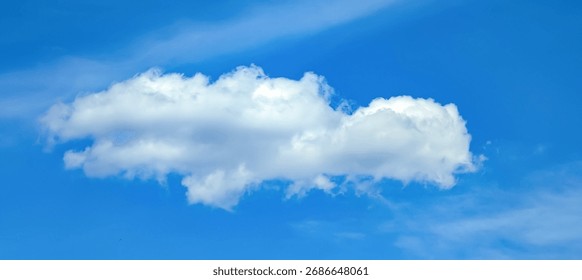 A fading, dissolving feather cloud. A cirrus clouds against a blue background. Relaxed cotton wool distributes the smoke into a loose structure. Light fluffy texture on a warm summer day.