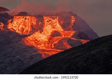 Fagradalsfjall, Iceland - June 11th, 2021: Volcano Eruption Near Reykjavik, Iceland