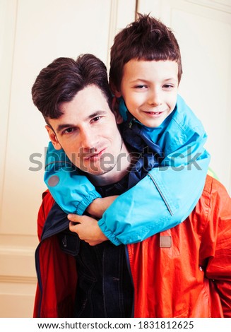 faher and son together having fun at home, lifestyle happy family, people at home