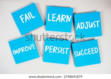 Fail, Learn, Adjust, Improve, Persist, Succeed message written on paper notes Growth concept