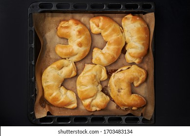 Failed Baking. Buns On A Baking Sheet. View From Above.