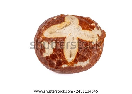 Failed Pretzel Roll: Baking Mishap with Crumbling Crust on White Background, Insufficient Dough Preparation
