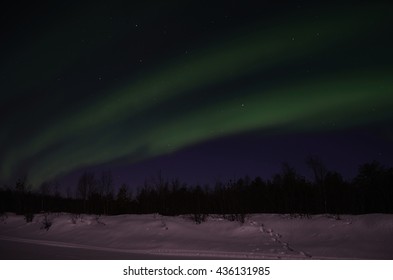 faint aurora borealis over snowy winter landscape - Shutterstock ID 436131985