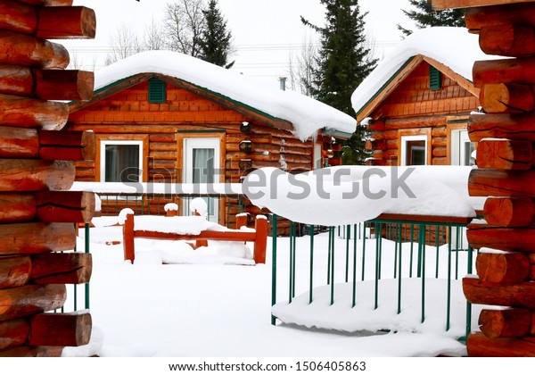 Fairbanks Alaska March72019 Log Cabins Covered Stock Photo Edit