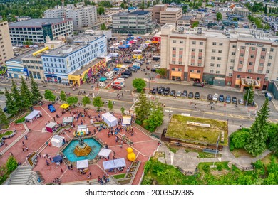 Fairbanks, Alaska, United States 6-15-21 Aerial View Of The Popular Midnight Sun Festival