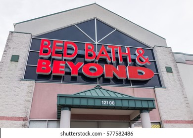 Fairfax, USA - January 27, 2017: Bed Bath And Beyond Store Facade In Red